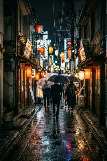 Rainy Tokyo alley