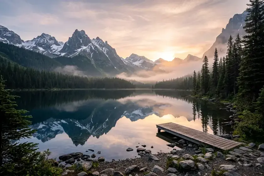 Alpine lake at sunrise